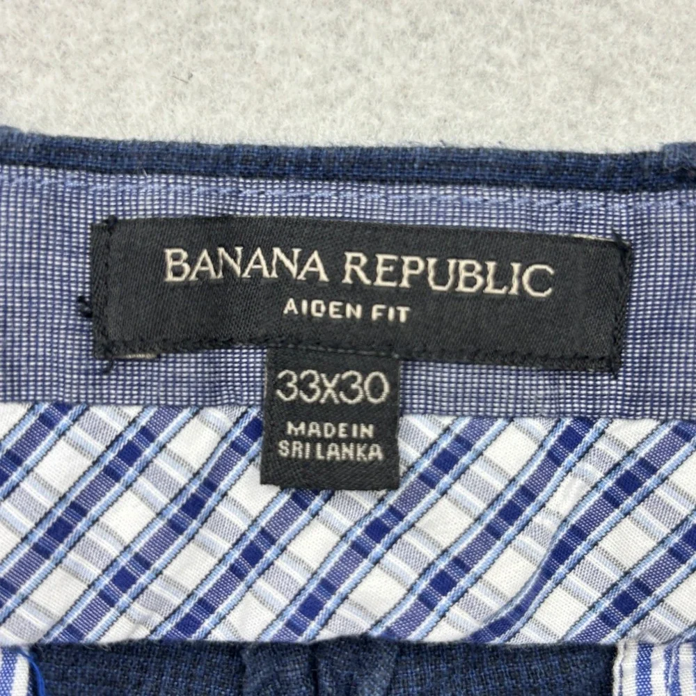 Banana Republic Aiden Mens 33x30 Navy Blue Linen Cotton Chino Pants 184661